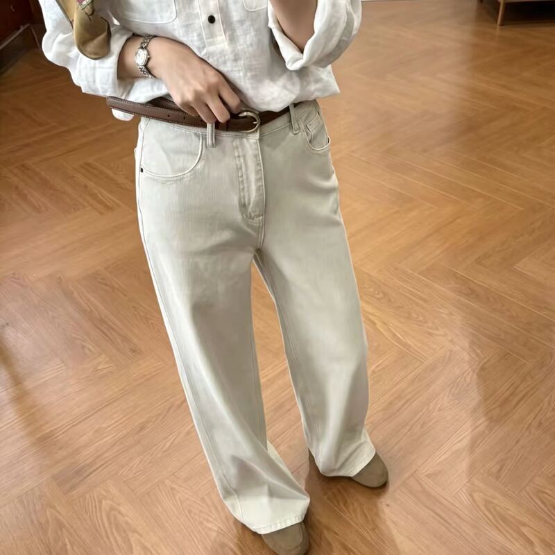 Pear-Shaped Friendly~ Eight-Way Stretch High-Waisted Slimming Narrow Straight-Leg Fleece-Lined Versatile Jeans 3J023