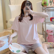 ins Wind ladies pajamas summer cotton thin short sleeve 2021 new casual simple home clothes two-piece