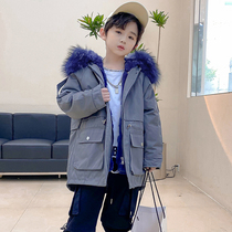 2021 Winter new children Leather Grass Coats Otto Rabbit Fur Girl Boy Boy Foreign Air Big Fur Collar overcome