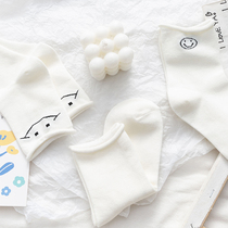White Sox Childrens middle cylinder socks smiling face adorable white pure cotton ins Chauffins Spring and autumn Summer thin All cotton curl