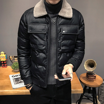 2021 new winter clothing lamb wool turd collar short leather cotton clothes mens thickened cotton clothes Chauding youth uphols-up jacket