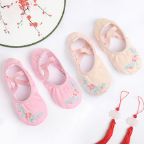 Children Dance Shoes Pink Embroidered Dancing Shoes Girl Ballet Dancer Classical Folk Dance Baby Soft Bottom Practice Shoes