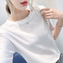 Tide brand 2020 Summer new simple solid color coat female casual round neck Joker cotton wild Loose Womens T-shirt