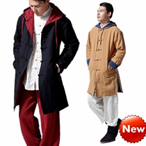 Autumn and winter large size retro plate buckle gown Chinese Tang dress Linen casual lay suit Travel meditation male cotton and hemp jacket
