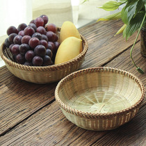 Round household bamboo woven steamed bread frame bamboo basket basket kitchen woven rattan storage vegetable blue water
