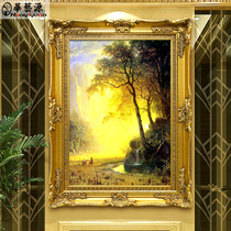 American hand painted oil painting landscape decoration painting living room corridor Xuanguan mural upright version hanging painting European-style scenery handmade single