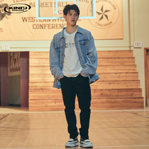 KDZ hole jeans straight foot opening fork boys spring and autumn small feet high street black slim slim Tide brand pants