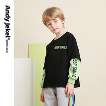 Boys sweatshirt round collar tide children fake two knitted blouses foreign air boys CUHK childrens clothing 2022 spring autumn new