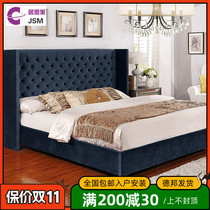 JSM American modern royal blue velvet fabric bed Nordic simple fabric pull buckle 15 1 8m double bed