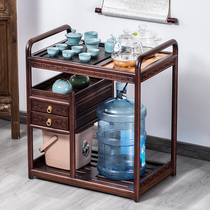 Walnut color solid wood Black Gold Stone mobile tea cabinet small tea table tea table kettle integrated home simple Chinese tea car