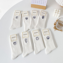 White Socks Woman Midbarrel Socks Spring Summer Cotton Bottom Day Department Cute Cartoon Long Socks and Shot Summer Thin Section Long Silo