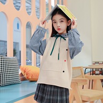 Girls Academy Style Set 2021 Autumn and Winter Childrens Wear Vest Knitted Shirt Childrens Shirt