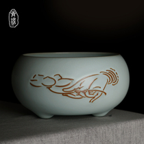 Green Light Ru Kiln Spittoon Tea Wash Home Big retro Jingdezhen Dzhen Ru porcelain Porcelain Kongfu Tea Furniture Accessories Ice Cracked Glaze