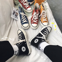 Korean version Spring 100 hitch a little dirty orange 1970s High Help Sail Cloth Shoes Men Retro Port Wind Student Tide Shoes Couple Board Shoes