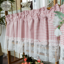 American countryside small curtain cotton linen semi-curtain short curtain dust-proof curtain kitchen curtain cabinet door washing desk small curtain grid