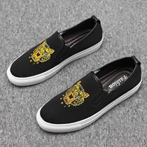 Boomer Tiger Head Embroidery Lefu Shoes Male Sloth Man A Foot Pedal Mens Shoes Summer Breathable Sail Cloth Shoes Han Edition 100 Hitch Plate Shoes