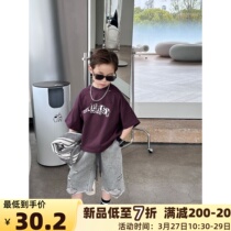 Childrens Short Sleeves 2023 Summer New Korean Edition of boys and girls breathless letter printing short - sleeves and tide