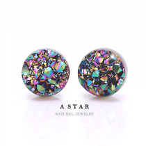 A STAR American natural crystal cluster stud earrings round unisex temperament 925 sterling silver brilliant color green 2018 personality trend