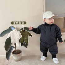 Childrens clothing simple classic Korean winter mens and womens childrens derivative stitch plus velvet suit cotton suit baby suit