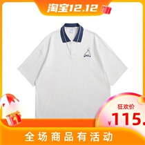 (Radish Cooperative) Mens casual polo shirt collar loose hem drawstring creative personality letter embroidery T-shirt