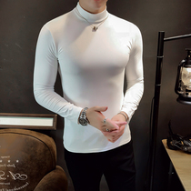 Semi-high collar thermal underwear mens one-piece slim trend plus velvet ultra-thin autumn clothes tight high elastic base shirt