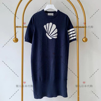 Silver Childrens Day Thom Browne Summer New products TB Shells Pattern Jacquard Round Collar Short Sleeve Knitted Dress