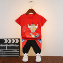 Altman clothes summer childrens suit boy trend Korean handsome summer baby short-sleeved shorts two-piece set