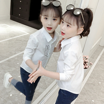 Girls foreign style white shirt Korean Princess 2021 spring new children long sleeve little girl base white shirt