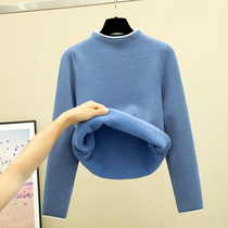 Winter New plus velvet thickened base shirt inside a gentle one-piece sweater ladies warm size knitted top
