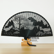 Full engraving bamboo fan hollowed-out process fan fan Chinese wind overseas gift welcome guests pine tourist souvenirs