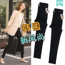 Magic black leggings womens trousers outer wear autumn and winter plus velvet thickening tight feet thin nine points high waist small black pants