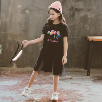 Girls summer dress 2021 new childrens mosaic dress Korean little girl foreign style Net red cartoon skirt