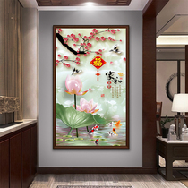 Porch decorative painting new Chinese landscape landscape painting Peacock hanging painting Vertical mural aisle corridor entrance wall painting