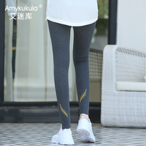 Black autumn and winter thick leggings women wear high waist repair skinny stretch large size nine-point sweatpants print