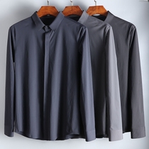 Spring and autumn high-end silky elastic seamless glue mens business casual slim-fitting long-sleeved shirt shirt men