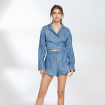 REINEREN Ren Qian cross V-neck open waist slim fit long-sleeved ladies one-piece shorts designer style 2A