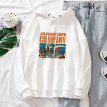 South Korea Spring and Autumn Hooded White Sweat Women 2021 New Tide ins Thin Loose Korean version of lazy style