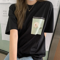 kimhekim short sleeve blouses flowers printed letters logoT-shirt 21ss spring and summer new men and women