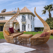 Outdoor lying bed sofa Villa courtyard swimming pool Beach rattan round bed hotel clubhouse leisure creative sofa