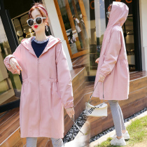  Pregnant womens autumn windbreaker jacket womens mid-length 2021 new fashion large size pregnancy casual top spring and autumn