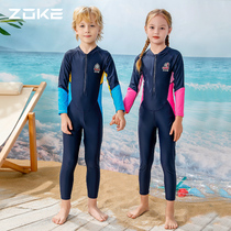 zoke children swimsuit girl conjoined long-sleeved professional sunscreen warm speed dry boy with great boy swimsuit winter