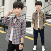 Foreign style boys shirts Childrens shirts 2021 new spring boys tops spring and autumn long-sleeved tide casual plaid tide