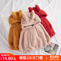 Girls thick sweatshirt female baby warm extra thick double-sided lamb velvet wool hooded foreign cute coat Han