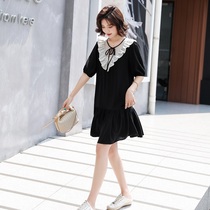 Dress womens summer 2021 new womens small black dress loose thin short-sleeved v-neck chiffon casual skirt tide