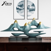 Rockery decoration New Chinese style home TV cabinet Zen living room entrance decoration Office high-end wine cabinet decoration