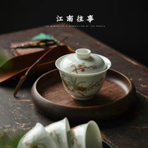 Cover Bowl single Jingdezhen High-end Tea Cup Big Three Talents Tea Cup Kongfu Tea Cup tea with lid cup tea with two talents