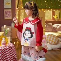 Spring Autumn Pure Cotton Girl Sleepwear Baby Girl Child Girl Childrens Home Conserved Children Long Sleeve Cute Cartoon Suit