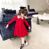 Girls Knitted Dress Autumn 2020 New Korean Childrens Skirt Spring and Autumn Style Long Sleeve Academy Style