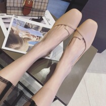 European station 2021 New thick heel single shoes female Korean version of Joker square head shallow casual milk shoes with high heels