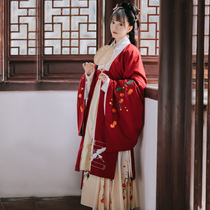  Viscount autumn persimmon kite original Hanfu female traditional Ming red cloak Chinese style ancient daily autumn and winter jacket